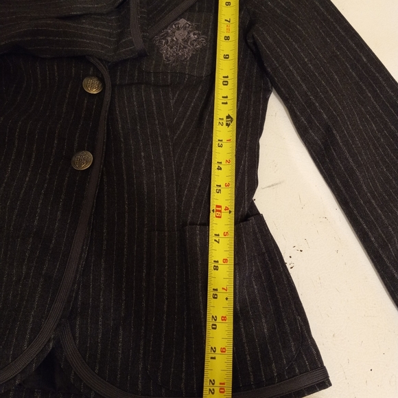 COPY - BB Dakota Blazer Suit Jacket Cropped Lined Gray Pinstripes Logo Size S/34 - Picture 8 of 10